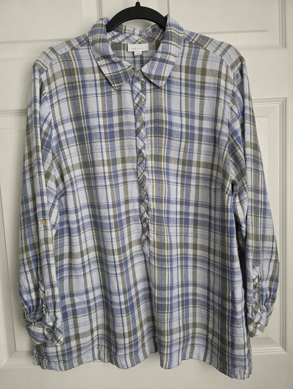 J.Jill Love Linen Plaid Lagenlook Popover Tunic Shirt With Pockets XL